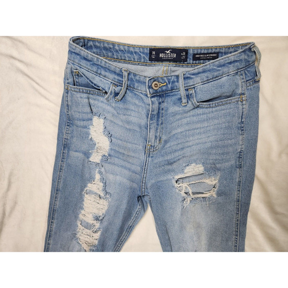 7R Hollister High Rise Slim Straight Vintage Stretch Light Wash Distressed Women - Picture 5 of 14